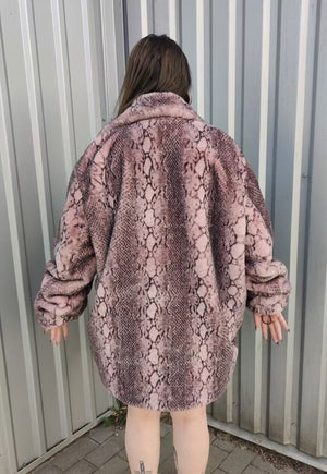 Faux fur snake coat hand made python fleece bomber in pink