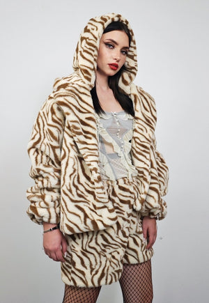 Zebra trench short coat brown cropped animal print jacket