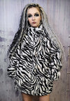 Zebra fleece jacket in white animal print stripe bomber