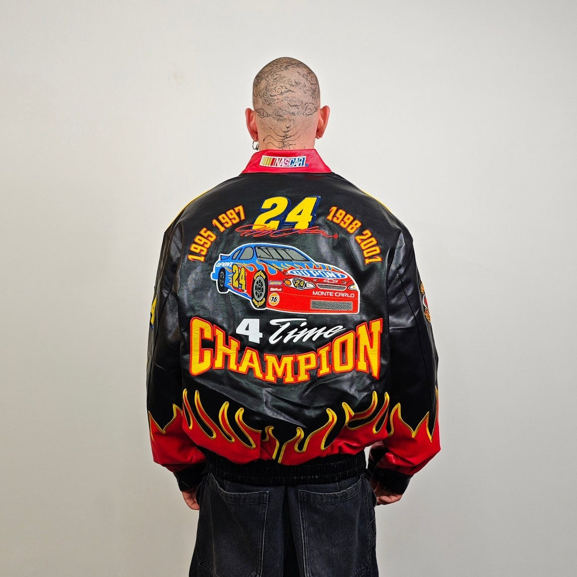 Chicago bulls basketball jacket vintage pattern patchwork denim varsity retro baseball bomber contrast stitching sports coat in black red