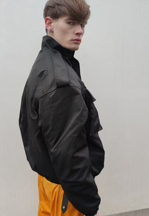 Motorcycle cropped bomber utility MA1 cargo biker jacket