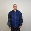 Hooded oversize bomber jacket blue colour block baggy utility MA1 90s college coat rapper windbreaker hip-hop rain jacket stitch rave puffer