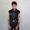 Shiny sleeveless jacket rubber feel utility gilet grunge gorpcore vest jacket luminous plastic bomber raver tank top in black