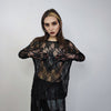 Long sleeve lace top crochet jumper sheer lace t-shirt see-through sweatshirt punk pullover transparent party t-shirt catwalk tee in black