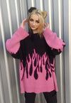 Flame knitwear sweater Korean top fire burning jumper pink