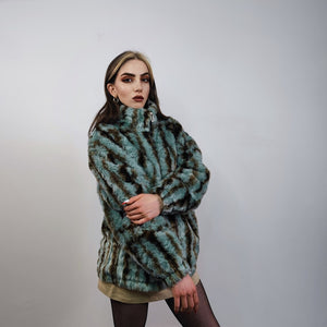 Tie-dye faux fur jacket striped coat grunge fleece imitation bomber short fluffy coat festival o