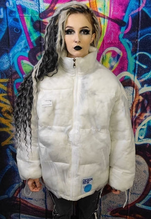 Transparent bomber see through padded puffer jacket in white