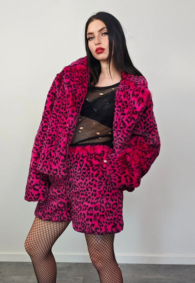 Cropped leopard trench coat pink short animal print jacket