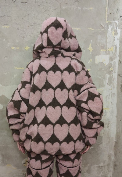 Heart fleece Bomber handmade detachable love jacket pink