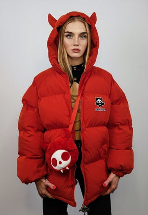 Devil horn jacket grunge puffer retro Anime bomber in red