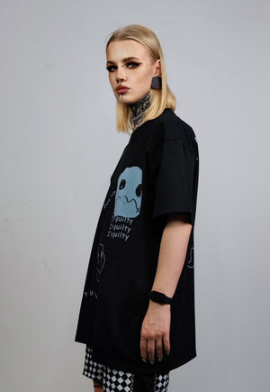 Sad t-shirt emoji print tee scribble graffiti top in black