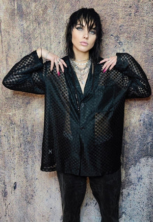 Transparent blazer see through mesh jacket check coat black