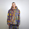 Leopard faux fur jacket purple hood neon animal print bomber festival coat furry overcoat jaguar pullover lynx top psychedelic rave fleece