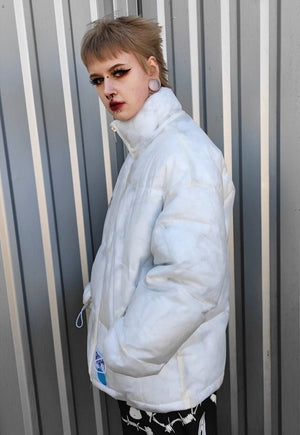 Transparent bomber see through cotton padded jacket in white