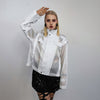 Transparent jacket see-through bomber striped sheer blazer Japanese style catwalk coat party jumper festival Gothic stand collar top white