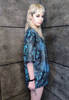 Snake print tee handmade python t-shirt rave top in blue