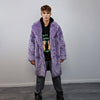 Checked faux fur longline coat geometric trench bright raver bomber fluffy winter fleece festival jacket neon burning man coat in purple