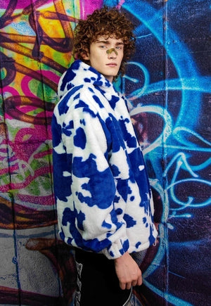 Cow fleece hooded jacket detachable fluffy animal print coat