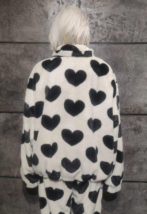 Heart fleece Bomber hand made faux fur 70s love jacket cream