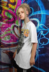 Anime print t-shirt grunge tee graffiti retro top in white