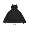 Devil horn hooded jacket skeleton embroidery bomber quilted Gothic puffer wide fit jacket grunge detachable hood varsity in black