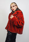 Short faux fur coat red premium detachable trench jacket