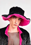 Embellished fleece bucket pink reversible fedora two sided