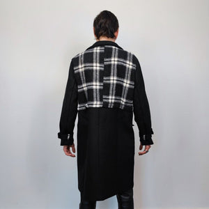 Detachable coat color block trench plaid utility jacket checked gorpcore bomber 2 in 1 crop coat multi functional punk jacket in black