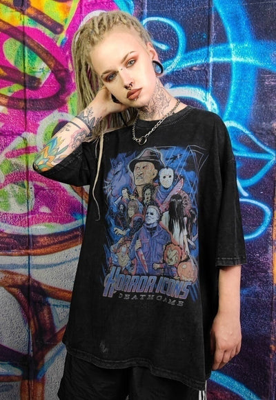 Horror movie t-shirt Y2K retro Gothic tee in acid black