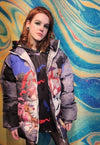 Anime bomber Hello Kitty puffer jacket tie-dye pastel blue