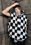 Checkerboard fleece gilet handmade check hoodie jacket white