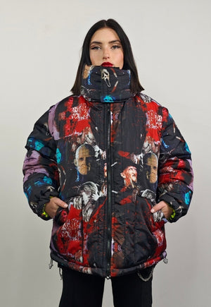 Horror bomber reversible creepy jacket detachable punk puffa