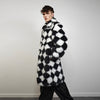 Diamond pattern fur coat checked long trench rhombus gothic overcoat SKA print bomber festival jacket customizable going out peacoat black