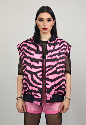 Striped varsity jacket red tie-dye zebra reversible bomber