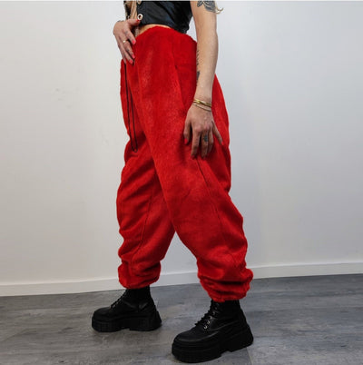 Neon faux fur joggers winter raver pants fluffy skiing trousers mountain fleece overalls festival bottoms burning man pants in fuchsia pink