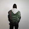 Hooded oversize bomber jacket green colour block baggy utility MA1 90s college coat rapper windbreaker hiphop rain jacket stitch rave puffer