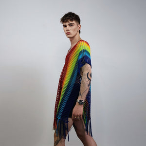 Rainbow mesh top Gay pride sweater rave poncho transparent jumper LGBT see-through blouse carnival sweatshirt crochet t-shirt in multi