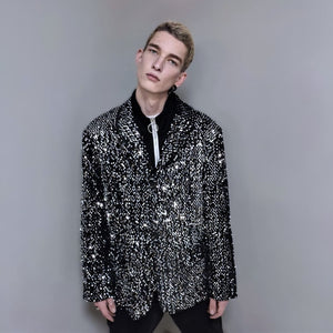 Silver sequin blazer metallic jacket formal going out embellished frock luminous sparkle bomber rave coat glitter varsity catwalk jacket