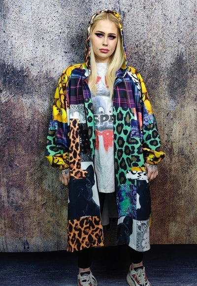 Tartan jacket handmade emoji print windbreaker in leopard