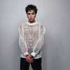 Transparent mesh top long sleeve sheer jumper net sweatshirt see-through punk jumper structured going out party t-shirt catwalk tee in white