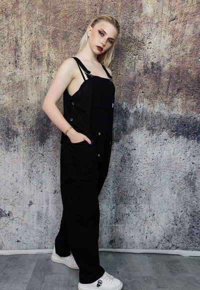 Cargo pocket dungarees work wear denim overalls in black