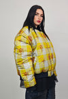 Tattoo print varsity jacket yellow check reversible bomber