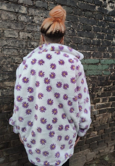 Floral fleece jacket handmade reversible daisy bomber white