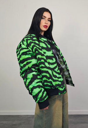 Neon stripe varsity jacket green zebra reversible 4in1 bombe