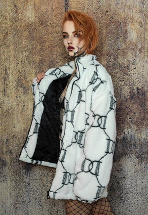 Grunge fleece jacket high fashion fluffy retro bomber white