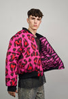 Leopard varsity jacket pink animal print reversible bomber