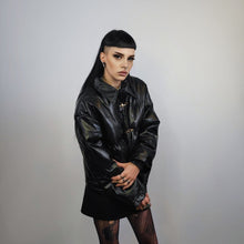 Charger l&#39;image dans la galerie, Faux leather bomber jacket utility punk bomber gorpcore coat going out PU puffer varsity fancy dress coat catwalk jacket in black