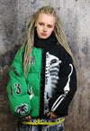 Skeleton puffer split colour bomber jacket grunge varsity