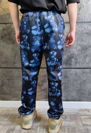 Teddy bear print joggers handmade Gothic overalls in blue