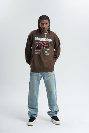 Magician slogan jumper long sleeve singer t-shirt rocker top in white